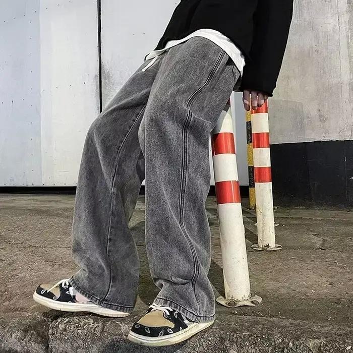 Nouveau Streetwear jean ample hommes Style coréen mode