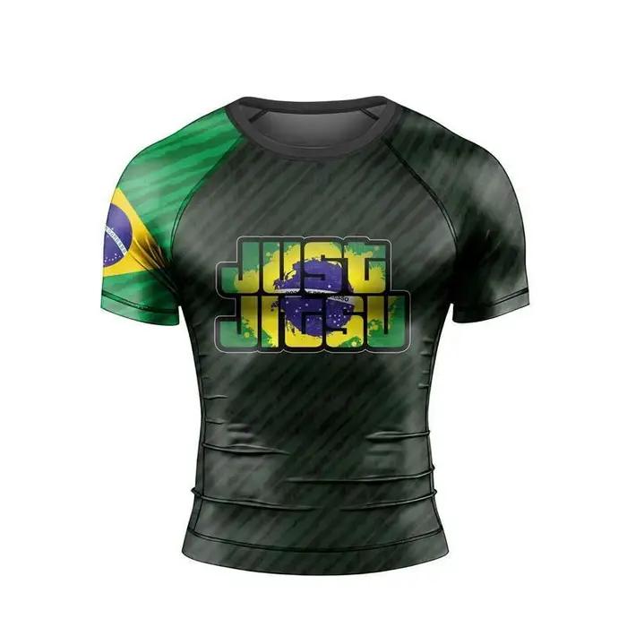 T-shirt de sport à manches courtes pour hommes BJJ, maillot brésilien, idéal pour le grappling, la gym et l'entraînement, séchage rapide, motif graphique