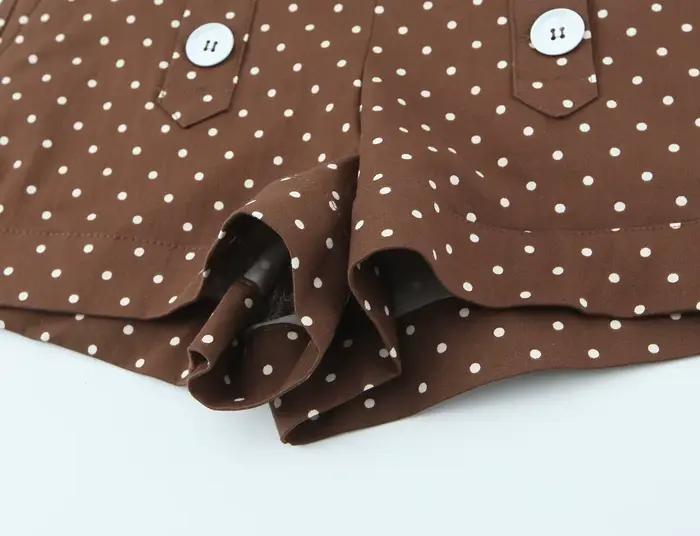 Shorts Koekop Femme Été 2026 Mini à Pois Décontractés pour Femmes – Taille Basse Coupe Slim Marron et Blanc à Pois