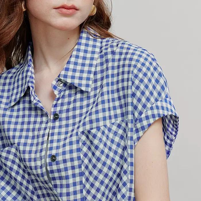 TOYOUTH femmes Blouse chemise 2025 été nouveau rétro Plaid à manches courtes décontracté polyvalent