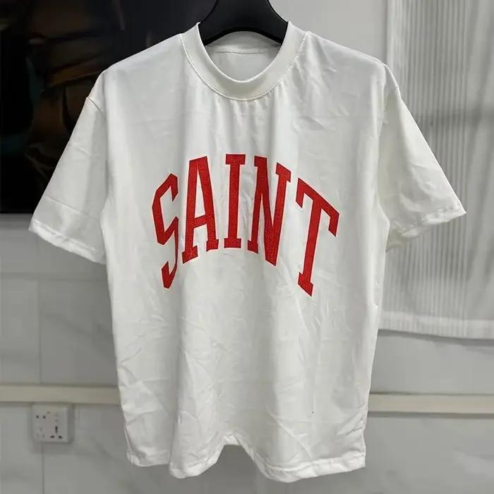 T-shirt Vintage Lavé Noir 100% Coton 25SS Homme Femme Décontracté Mode Classique Lettres Logo Imprimé Saint