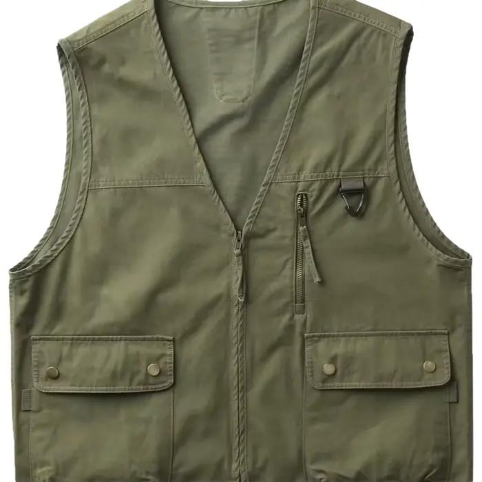 Gilet de travail rétro américain pour homme – Nouvelle collection saisonnière – Veste de camping en plein air multi-poches coupe ample – V-N…