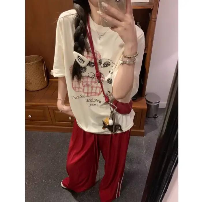 Coréen pas cher décontracté chiens graphique imprimé coton t-shirt femmes hommes rétro Harajuku Hip Hop Streetwear surdimensionné haut ample Tees128