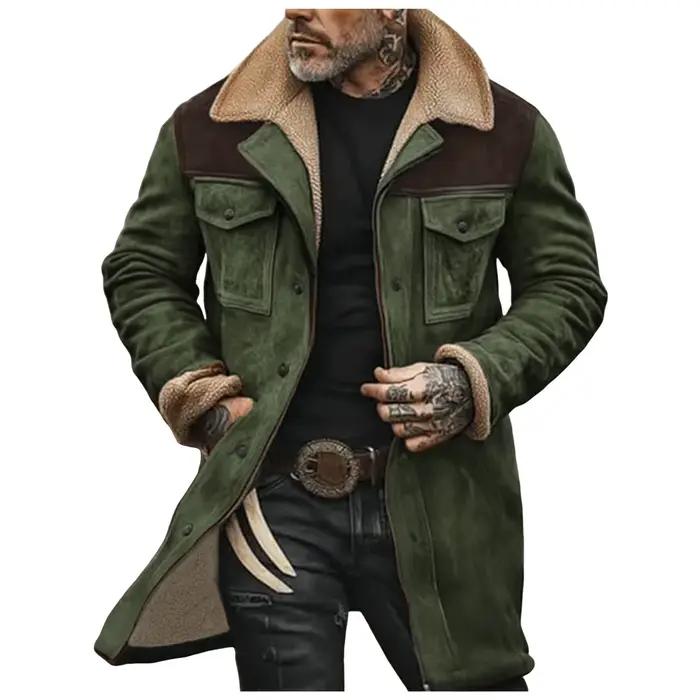Veste d'Hiver Mi-Longue en Daim pour Homme, Vêtement en Coton, avec Plusieurs Poches et Fermeture Éclair, Style Rétro, 2024