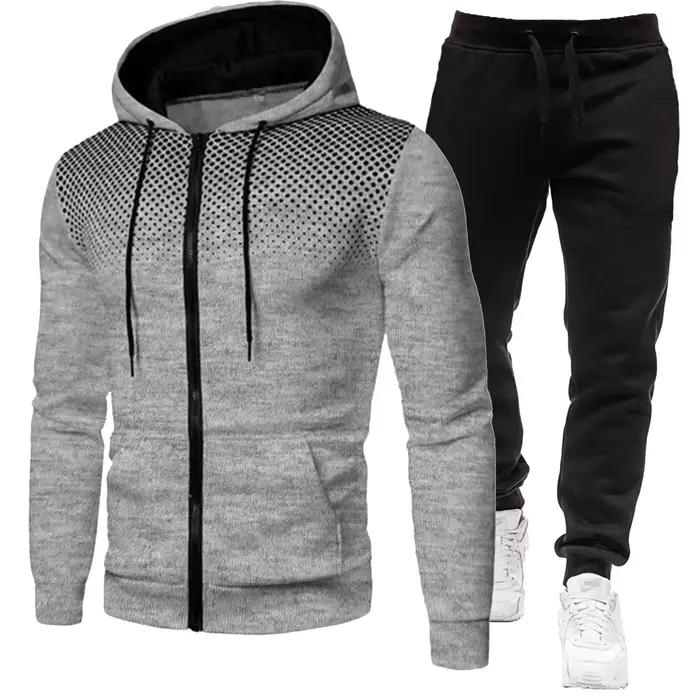 Mode imprimé survêtement pour hommes fermeture éclair sweat à capuche et pantalons de survêtement deux pièces costumes mâle décontracté Fitness Jogging ensembles de sport
