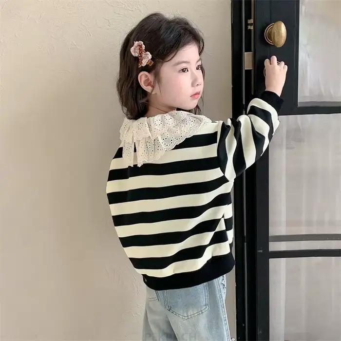 Sweat-shirt élégant à rayures noires et blanches pour enfants de 2 à 9 ans