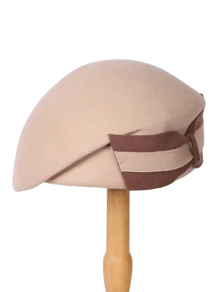 FS Vintage laine béret français chapeaux femmes Fedora noir feutre chapeaux hiver grand nœud élégant dames église chapeau mariage béret Femme