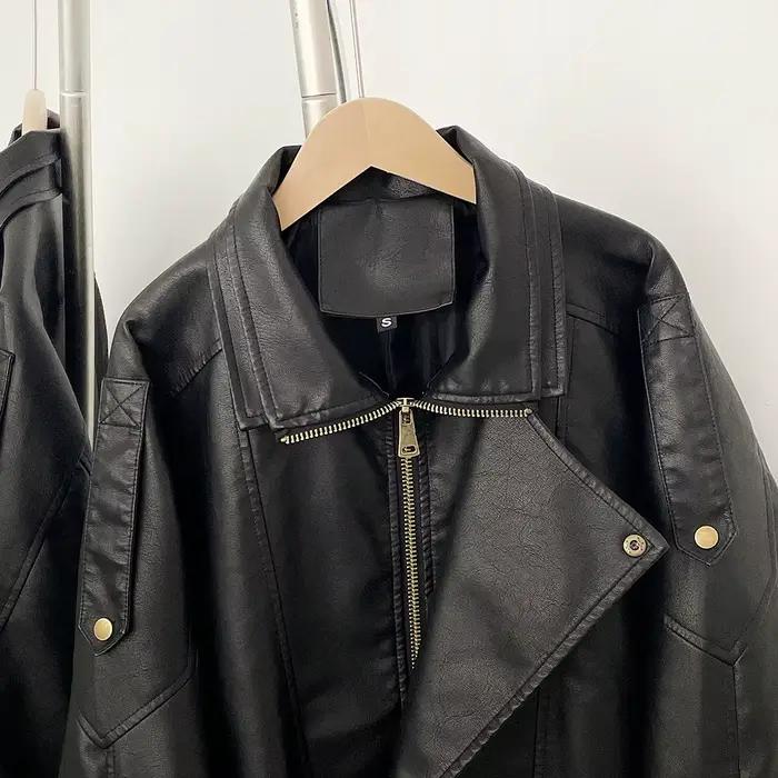 Veste en cuir PU pour femme, coupe ample, style rétro, nouvelle collection, manteau en similicuir pour moto, haut de gamme, printemps-automne, vintage