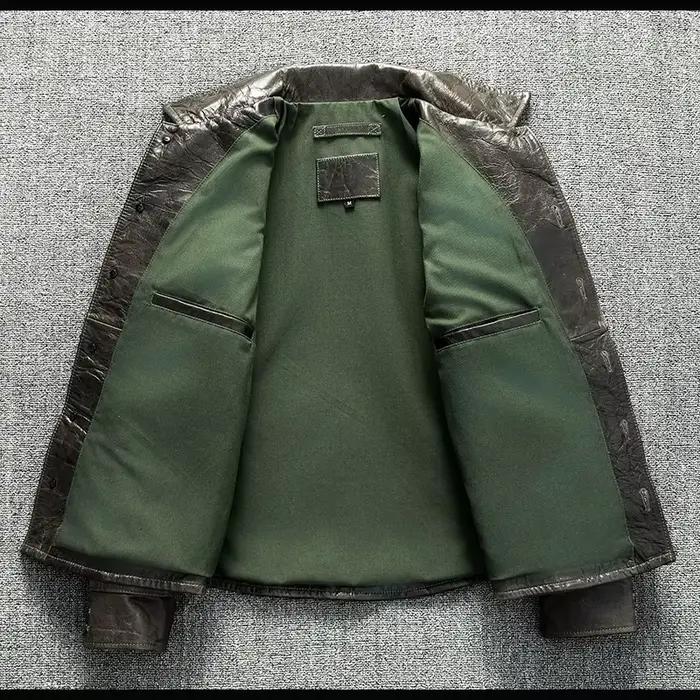 Chemise en cuir vert olive pour homme