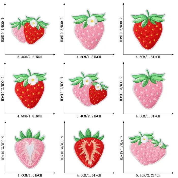 Lot de 12 patchs mignons en forme de fraises pour vêtements