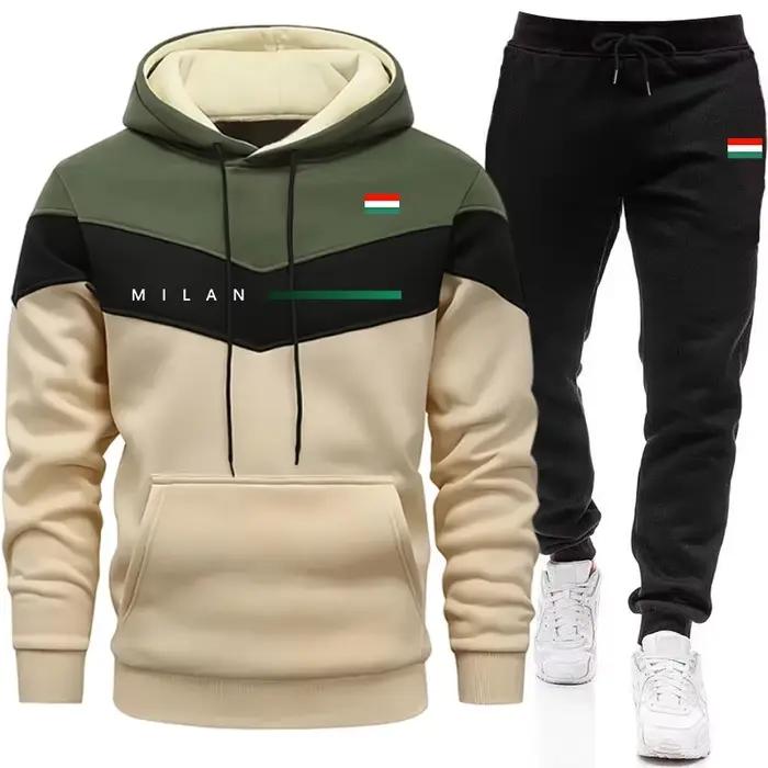 Ensemble de survêtement décontracté pour homme 2026 – Tenue de sport chaude pour l'automne et l'hiver – Vêtements de jogging d'extérieur – Sweat à capuche et pantalon (pièce unique)