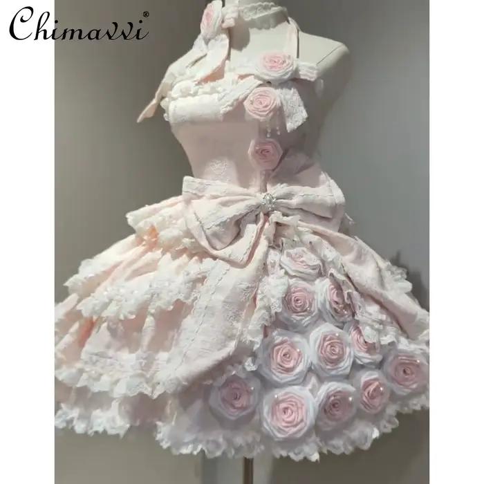Robe Rose Lolita mignonne et douce pour fête d'anniversaire