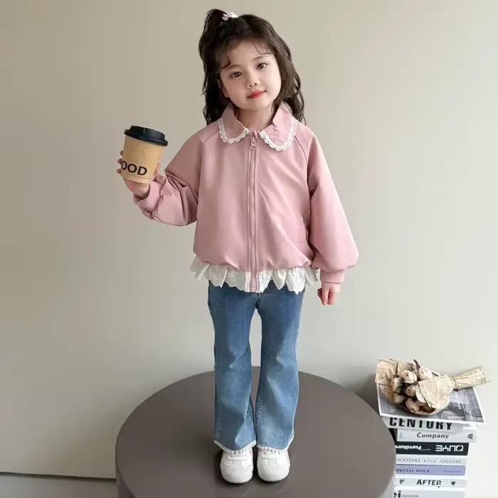 Blouson de baseball en dentelle pour filles, nouvelle collection printemps 2026, style occidental tendance pour bébés et jeunes filles