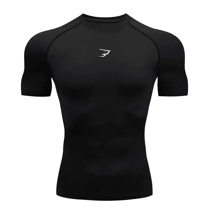 T-shirt de compression à manches courtes pour homme polyester pour course sport gym fitness jogging haut de sport athlétique