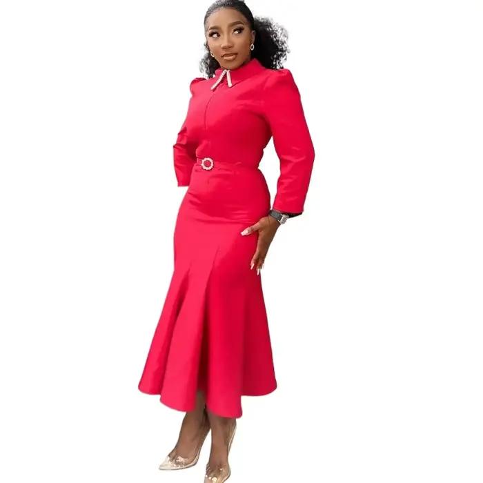 Robe de bureau élégante à col Polo pour femmes, manches longues, taille haute, couleur unie, vêtements de travail pour les déplacements, automne hiver