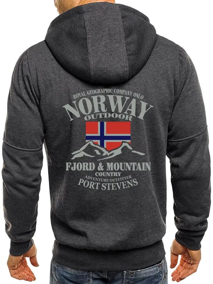 Norvège Fjords et montagnes imprimer homme sweat à capuche avec fermeture éclair tout-Match mode Streetwear Vintage