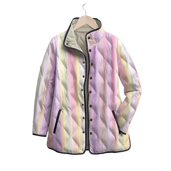 Vestes rétro tendance rose noir blanc rayures diagonales col montant léger rêveur femmes hiver mode manteaux vêtements d'extérieur