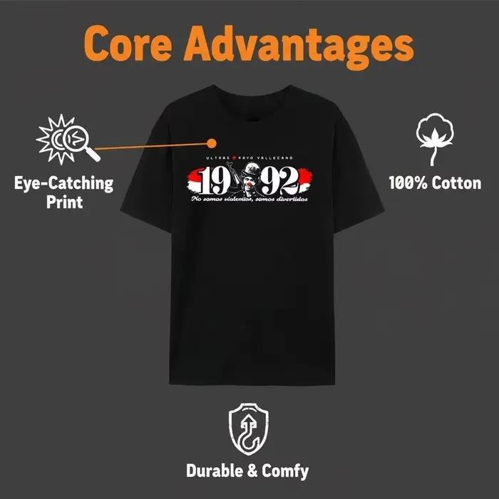 T-shirt Rayo Vallecano Bukaneros 1992 Ultras imprimé décontracté en coton à manches courtes