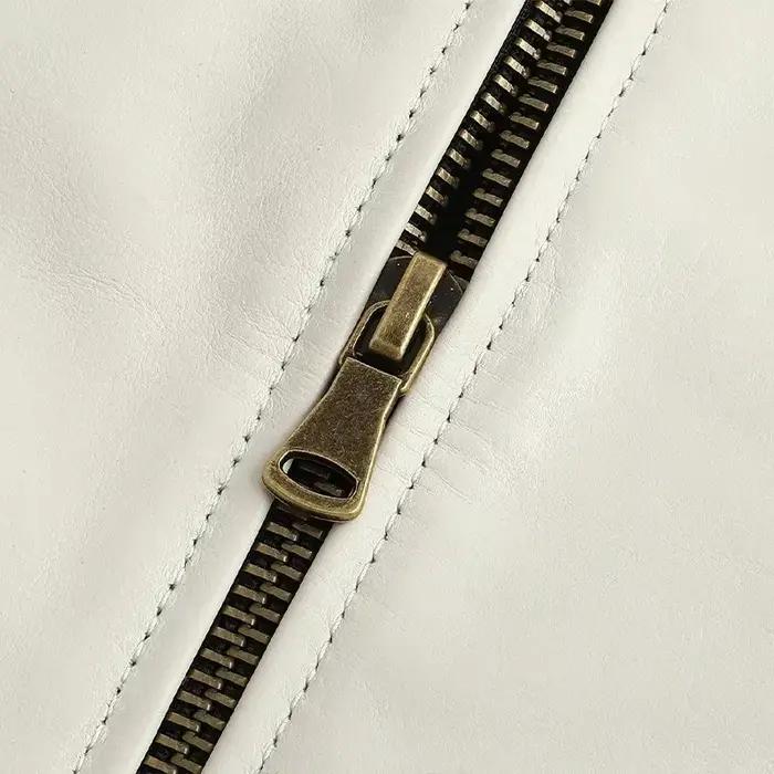 Veste en cuir véritable pour hommes veste en peau de veau à revers blanc manteau en peau de vache naturelle pour hommes coupe ajustée couche supérieure veste de motard en peau de vache