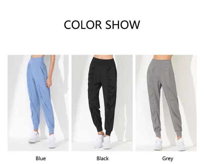 Pantalon de Yoga ample, Slim, séchage rapide, ourlet plissé, lié, course à pied, Fitness, poches Capris, pantalon de Jogging pour femme