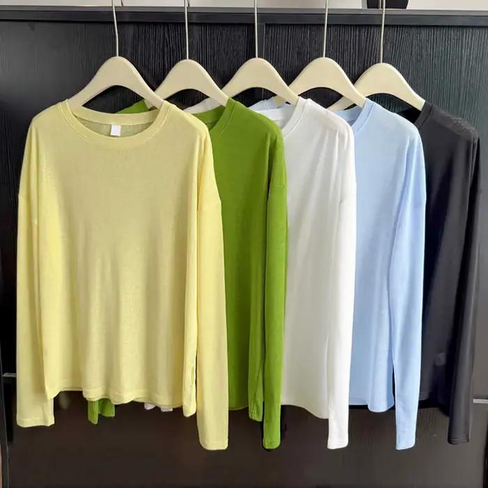 T-shirts à manches longues légèrement transparents pour femmes