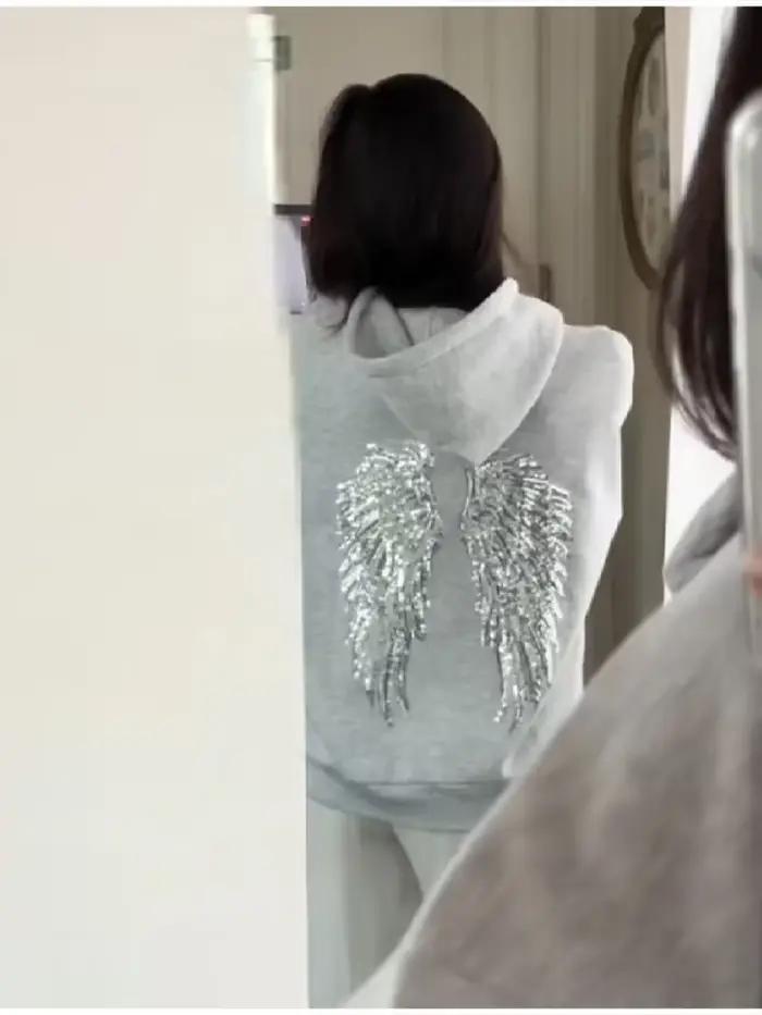 Sweat à capuche ailes d'ange à paillettes pour femmes