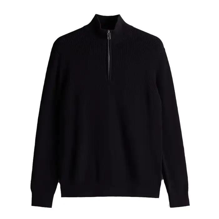 Nouveau pull en maille pour homme automne 2026, confortable, style britannique, en coton, col montant slim avec demi-fermeture éclair