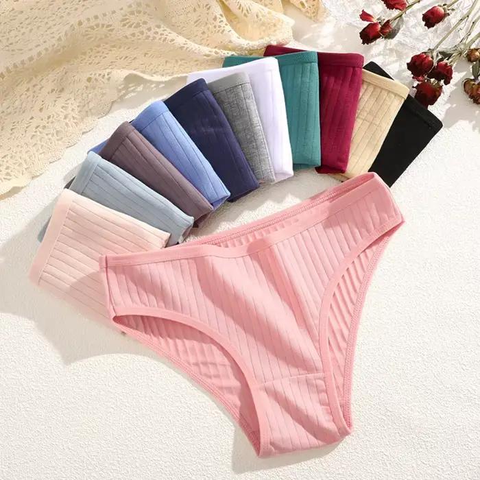 FINETOO 5 pièces coton rayé sous-vêtements pour femmes Sexy taille basse culotte solide extensible slips femme confort sport Lingerie M-XL