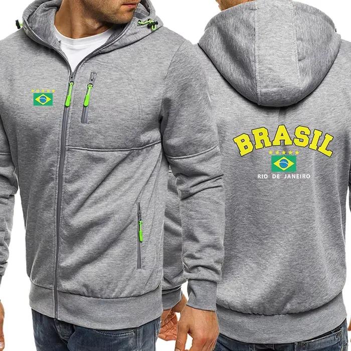 Logo étoile du drapeau brésilien. Le nouveau sweat-shirt à capuche à fermeture éclair tricolore pour homme convient aux