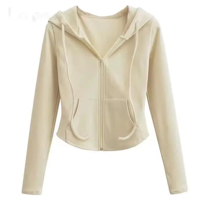 Veste courte à capuche zippée pour femme, style Y2K, streetwear, sport, printemps automne, polyester coton, col en V, poches pratiques, taille large, multiple couleurs, pour femmes adultes