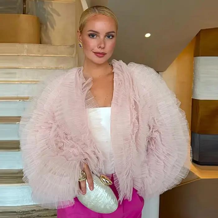 Blush rose Chic chemises bouffantes manches longues Blouse femmes mode rue sur mesure Tulle hauts de fête longueur