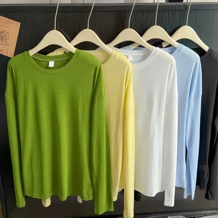 T-shirts à manches longues légèrement transparents pour femmes