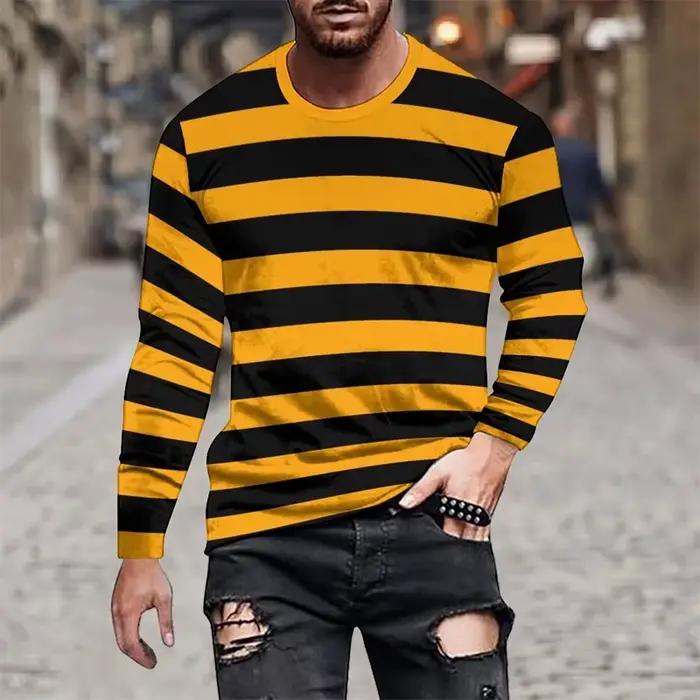T-shirt d'épissure rayé imprimé en 3D pour hommes
