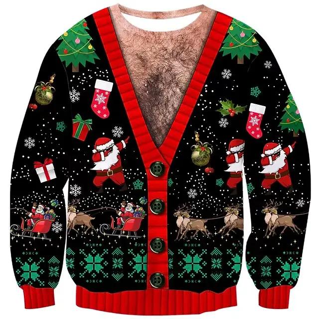 Pull drôle sweat-shirt de noël pour hommes femmes impression 3D poitrine laid cheveux fête de noël à capuche hommes pull de noël vêtements