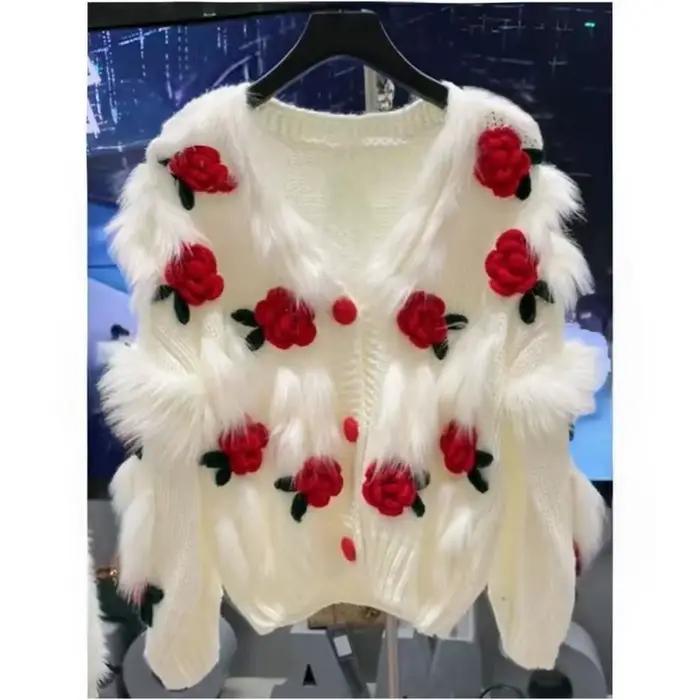 Pull femme nouveau doux Rose fleurs crochet fleur