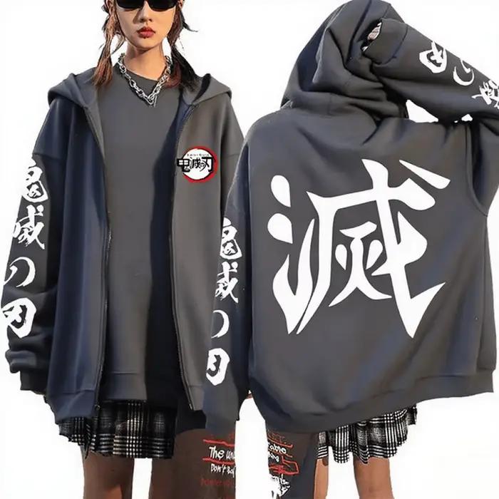 Sweat-shirt à capuche zippé Demon Slayer Anime pour homme et femme, unisexe, streetwear, décontracté, pull-over, mode printemps automne, vêtements Y2k