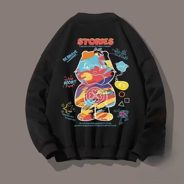 Sweat-shirt surdimensionné pour hommes, ample, Style américain, tendance, couleur Graffiti ours imprimé, manches longues, vêtements de Couple, M-8XL