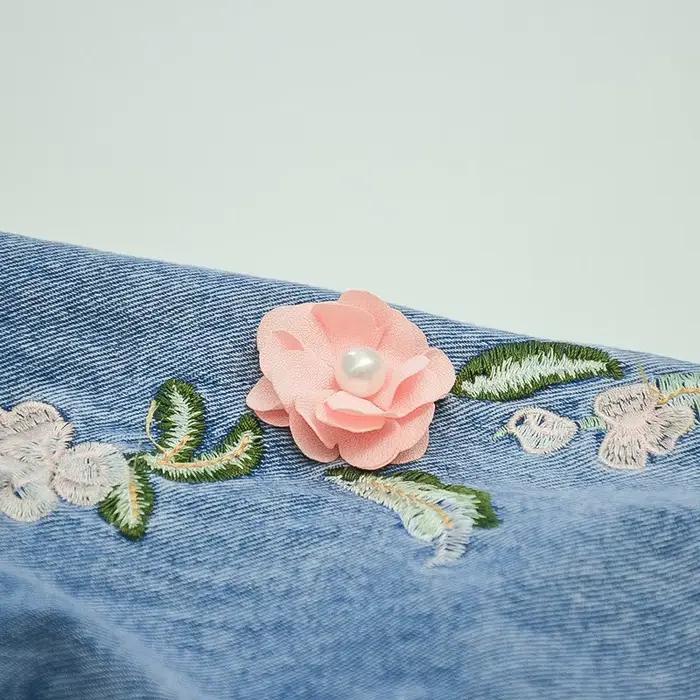 Printemps automne bébé filles fleur Denim veste avec broderie enfants