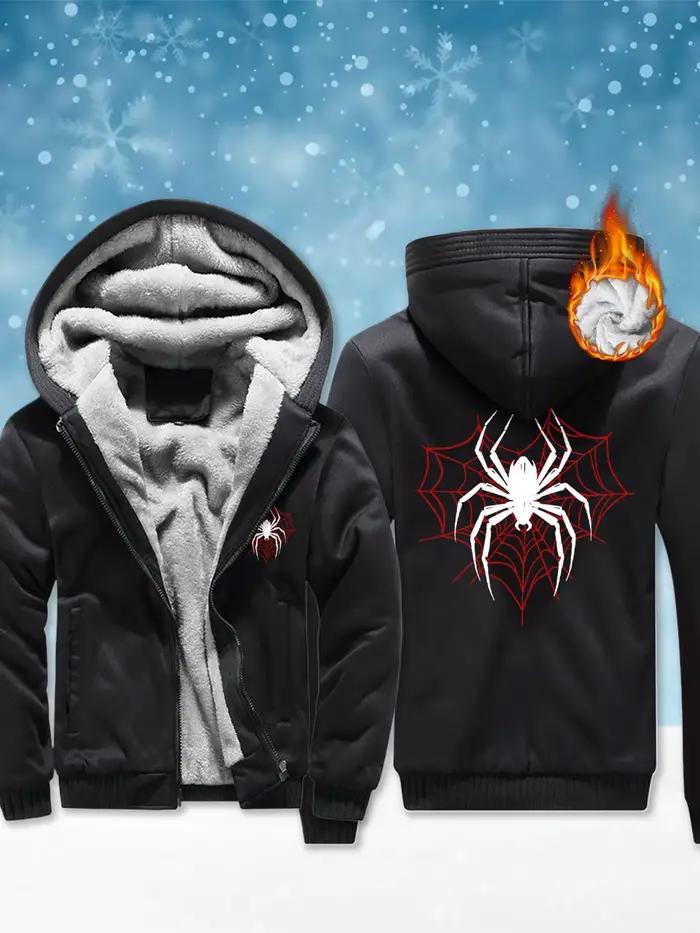Veste pour hommes imprimée araignées sur le toile d'araignée, sweat-shirt décontracté à la mode avec fermeture éclair, vêtements épais, doux et chauds, hiver