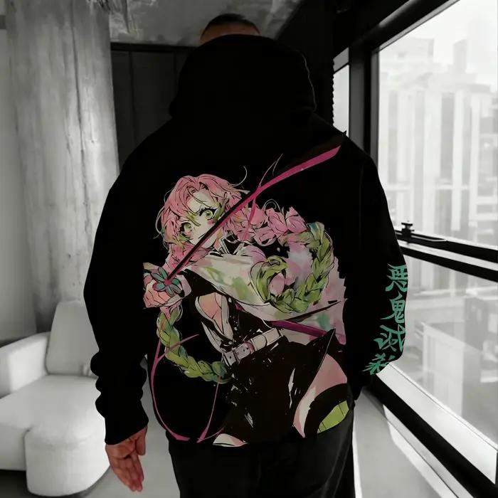 Sweat à capuche pour hommes, co-marqué, dessin animé Demon Slayer, nouvelle collection automne/hiver 2021, imprimé Kanroji Mitsuri, ample, décontracté, Harajuku, haut Parent-enfant